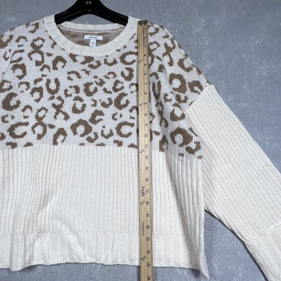 Nine West Sweater Womens Size XXL Cream Tan Animal Pattern Ribbed Long Sleeve - Picture 9 of 12